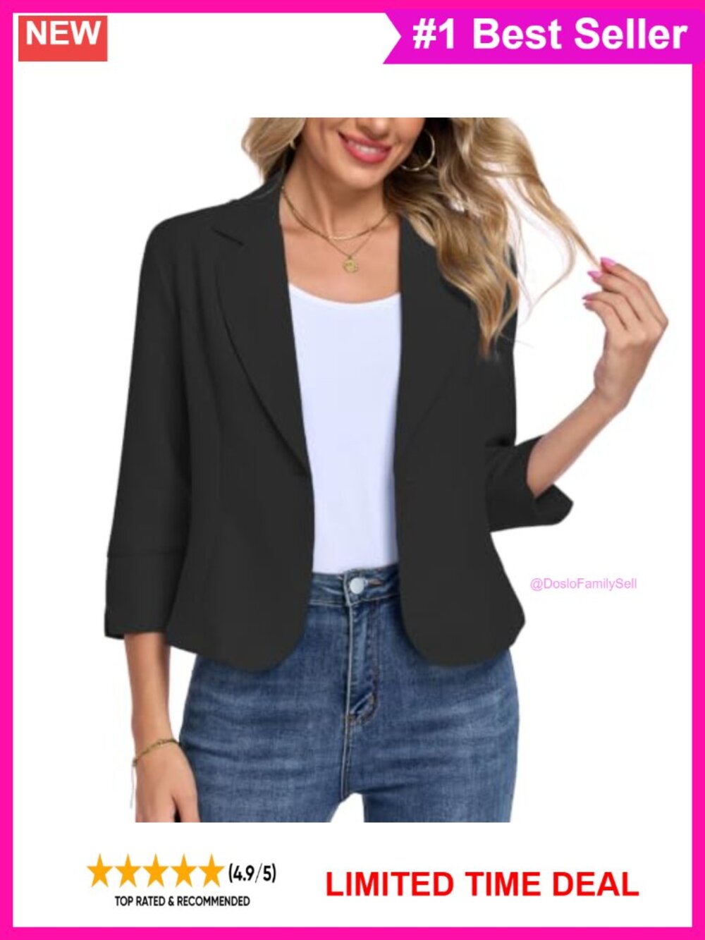 Women's Cropped Blazer Notch Lapel 3/4 Sleeve Business Casual